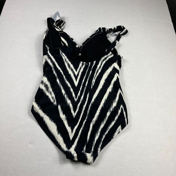 DKNY One Piece Ruffled Bathing Suit Zebra Print Padded Swimsuit Beach Size 12 - Picture 11 of 12